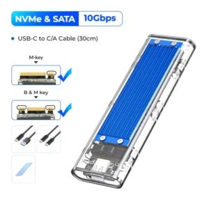 ORICO M2 SSD Case NVME SATA SSD Enclosure Tool Free 10Gbps M.2 to USB Type C Transparent External Adapter Support UASP Trim 18