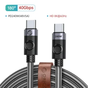 ORICO 240W Cable USB4 Type C Fast Charging Cord 40Gbps Data Transfer 8K@60Hz for Xiaomi Huawei Switch Galaxy iPhone15 Macbook 12