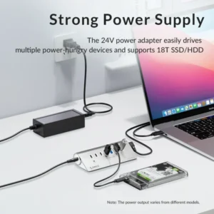 ORICO 10Gbps USB 3.2 HUB Aluminum SuperSpeed Powered PD60W Charger Type C Splitter With Power Adapter for MacBook PC Accessories 2