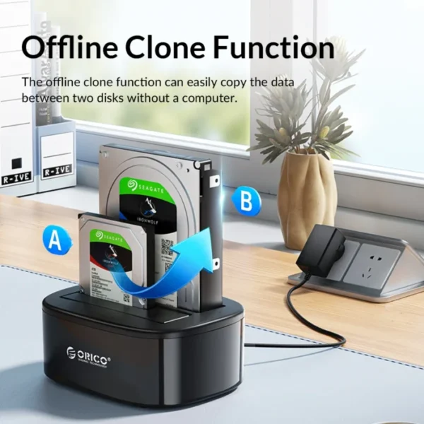 ORICO Dual Bay HDD Docking Station with Offline Clone SATA to USB 3.0 HDD Clone Docking Station for 2.5/3.5'' SSD HDD Enclosure 3