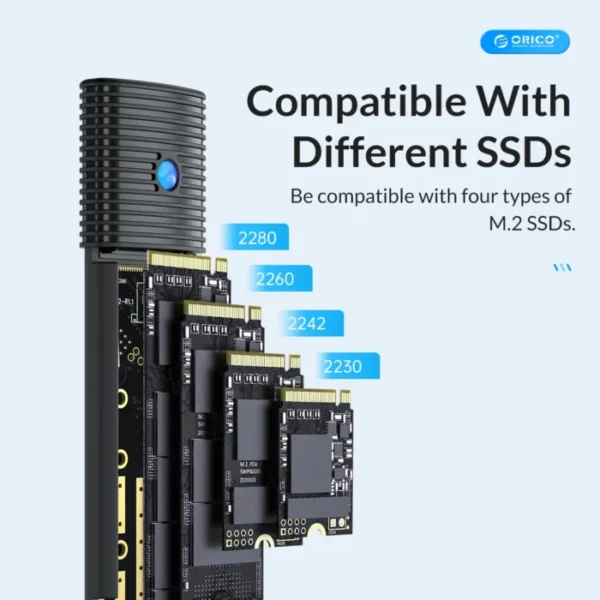 ORICO M2 SSD Enclosure NVMe NGFF 10Gbps PCIe M.2 SSD Case Portable USB C 3.2Gen2 Tool Free External Adapter with Metal Heat Sink 4