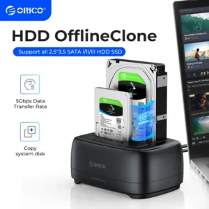 ORICO Offline Clone Hard Drive Docking Station USB3.0 & Type-C 5Gbps Dual-bay Hard Disk Enclosure 2.5/3.5 Inch HDD/SSD 1