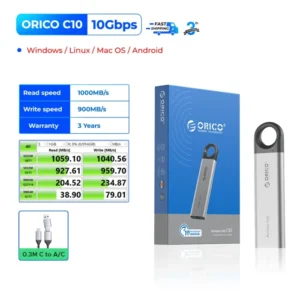 ORICO 1TB External SSD Up to 1050MB/S Hanging Hole Design Portable Solid State Drive Storage PSSD for Tablets Laptops C10 7