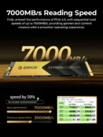 ORICO PCIe4.0 M.2 NVMe SSD PS5 Gaming 7000MB/S Internal Solid State Drive M Key 2280 SSD for Content Creators 1TB/2TB/4TB O7000 3