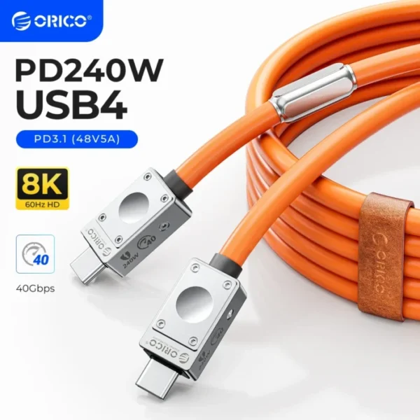 ORICO USB4 Cable 240W Silicone PD USB C Cable Data Line Fast Charging Cord Thunderbolt 3 8K for Tablet Laptop Samsung MacBook 1