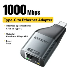 Essager Type-C to Ethernet Adapter 100/1000Mbps Gigabit High-Speed RJ45 To Type-c Adapter For MacBook Laptop Wired Network Card 8