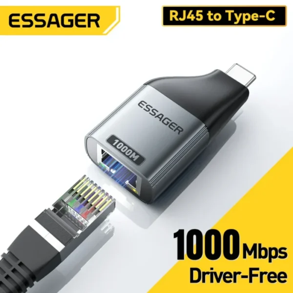 Essager Type-C to Ethernet Adapter 100/1000Mbps Gigabit High-Speed RJ45 To Type-c Adapter For MacBook Laptop Wired Network Card 1