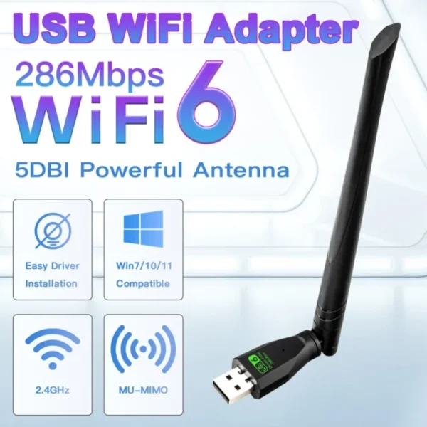 300Mbps WiFi6 USB Adapter 2.4Ghz Network Card Antenna Wifi6 USB Dongle 802.11ax Wireless WiFi Receiver For PC Laptop Driver Free 1