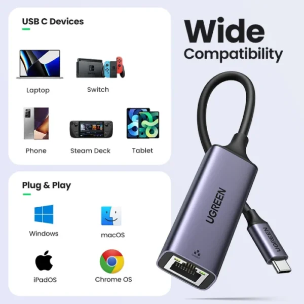 UGREEN USB C Ethernet Adapter 1000/100Mbps USB Lan RJ45 Thunderbolt 3 for Laptop Macbook Samsung iPad USB Ethernet Network Card 5