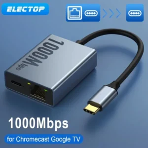 ELECTOP 1000Mbps USB C to Ethernet Adapter for Chromecast with Google TV Type-C to RJ45 Ethernet Network Card for Laptop Tablet 1