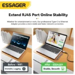 Essager Type-C to Ethernet Adapter 100/1000Mbps Gigabit High-Speed RJ45 To Type-c Adapter For MacBook Laptop Wired Network Card 6