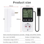 Digital Temperature Humidity Controller LCD Display Thermostat Timer Socket Heating Cooling Alarm With Temperature Sensor 6