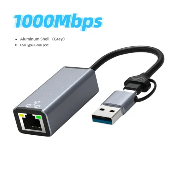 USB3.0 1000Mbps Network Card Type C USB to RJ45 Converter Wired Gigabit Ethernet Lan Adapter for Nintendo Switch Macbook Laptop 1